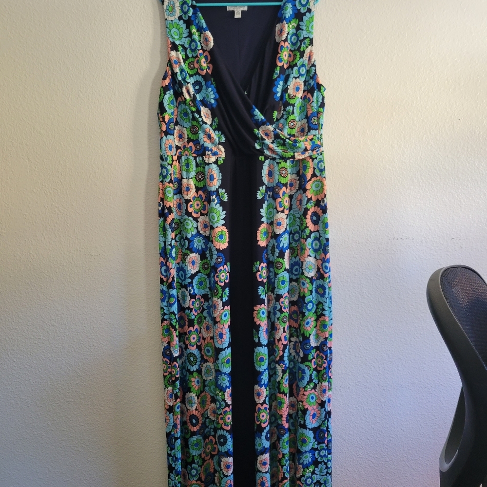 London Style Collection 70s Floral print Navy Maxi dress 2X